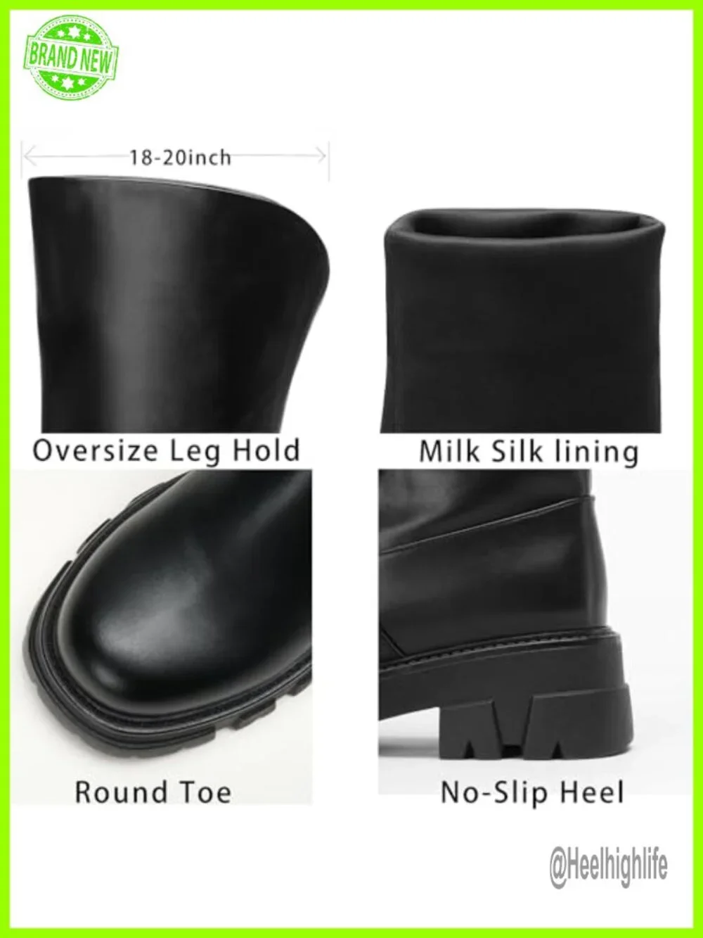 Thigh High Boots Over The Knee Platform Lug Sole Chunky Heel Faux Leather